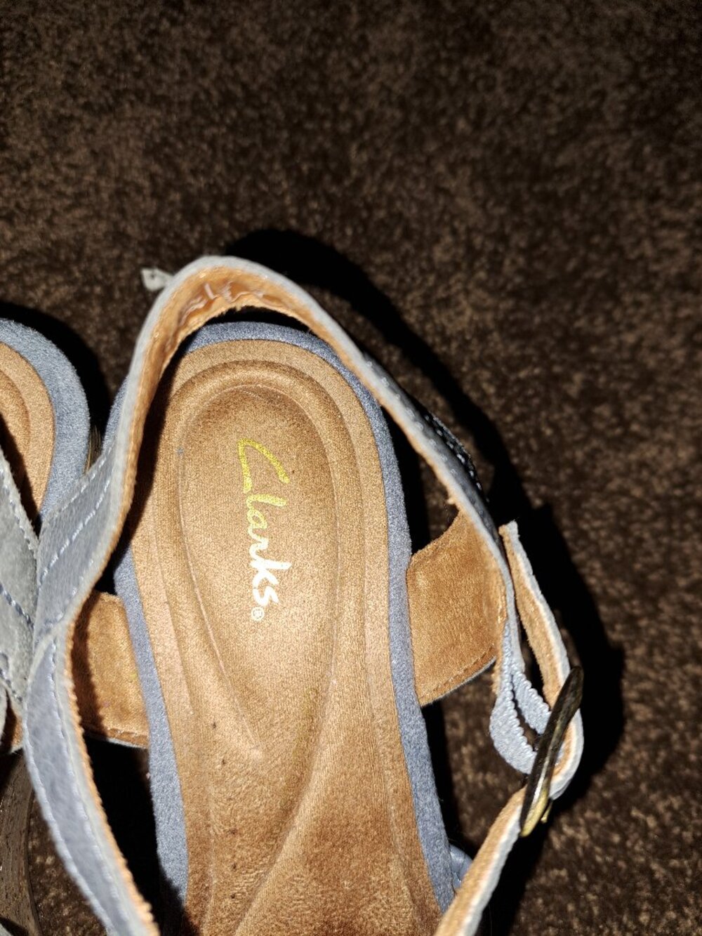 Clarks Women's Elleri Plum Cork Wedge Sandals, Denim Blue Leather - Picture 4 of 11